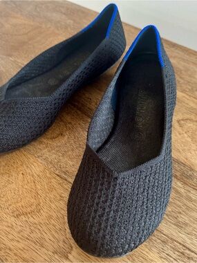 Rothy's Black Knit Ballet Flats with Blue Trim